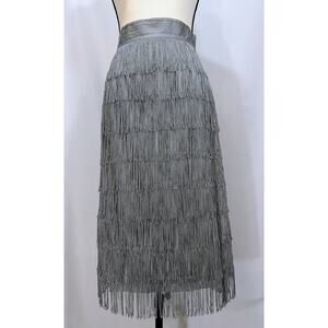 Shabby Apple Gray Fringe Skirt High Waist Midi XS
